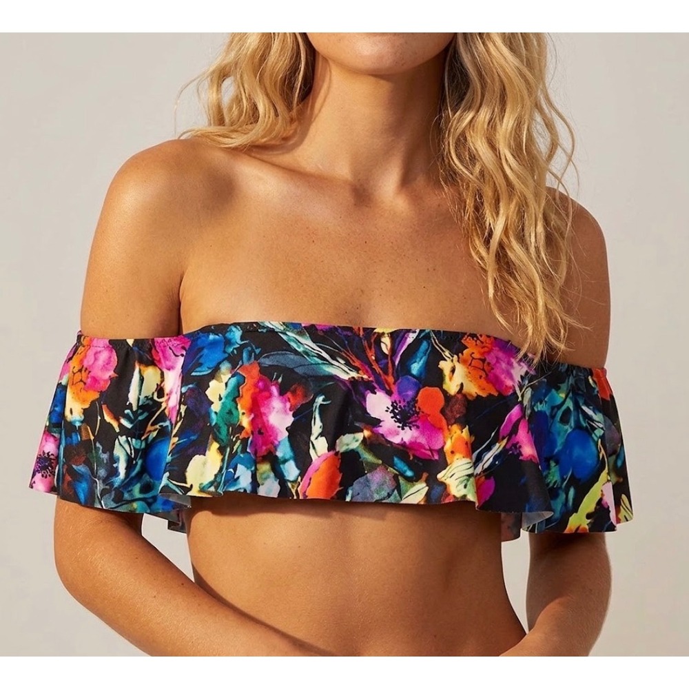 Bar III Floral Off The Shoulder Ruffle Bikini Top Multicolor Size Extra Large